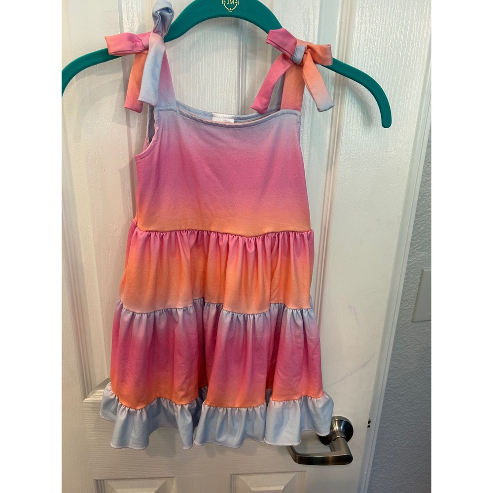 Tiered‎ Dress Pink Orange Ombre Tie Shoulder Ruffle Sun Dress Kids Bin A